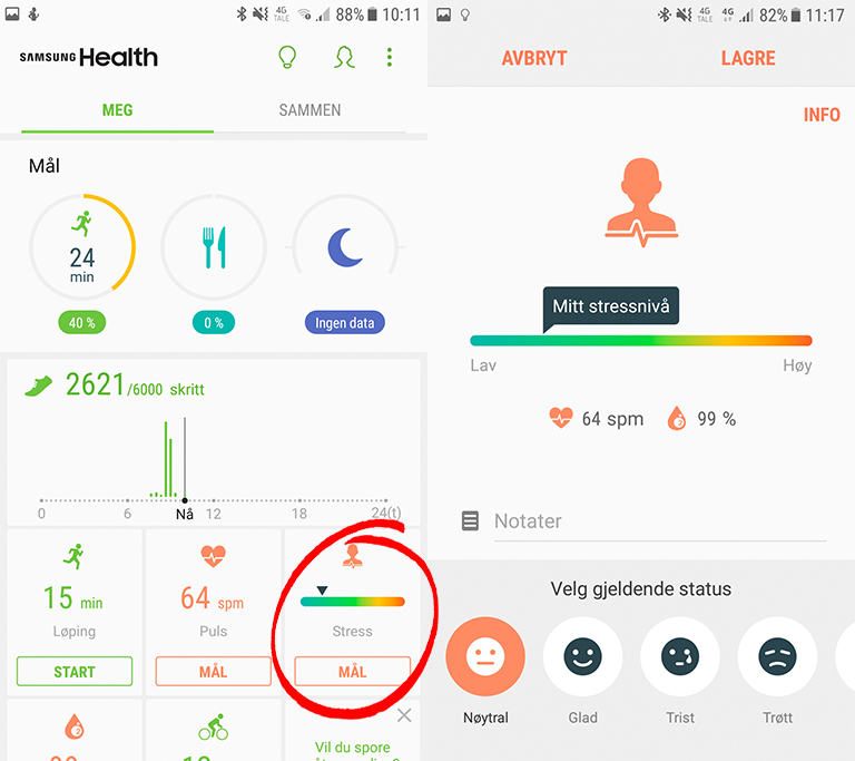 Mål stressnivå med Samsung Health 